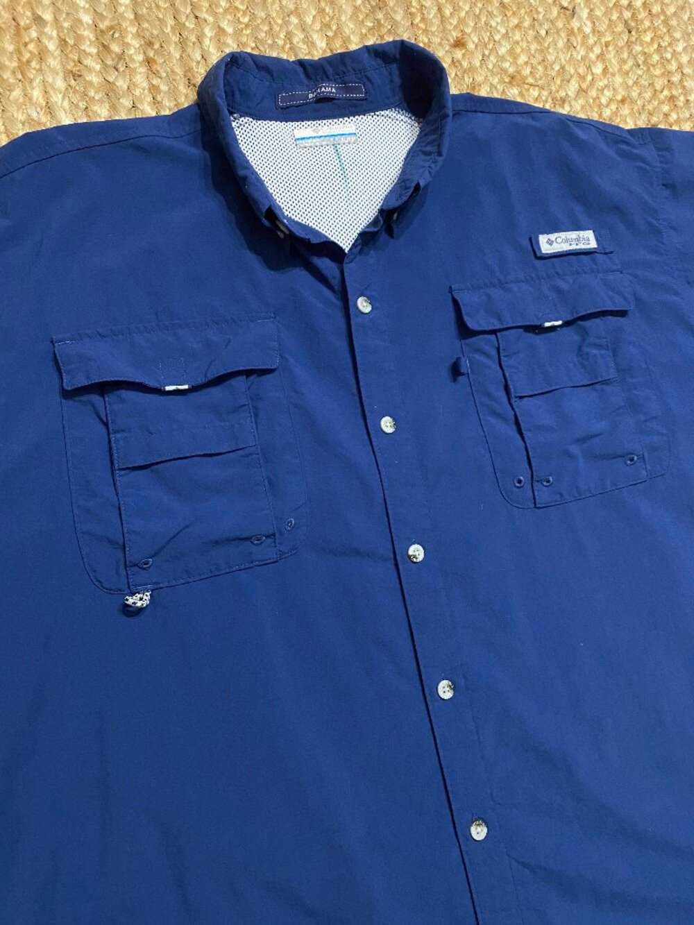 Columbia | PFG Mens XL Blue Vented Fishing Shirt Short Sleeve Omni-Shade